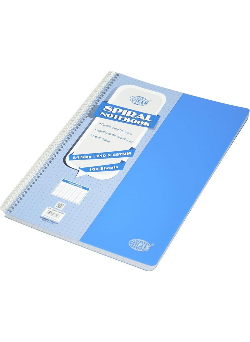 FIS Spiral PP Soft Cover Notebook, French Ruling, 100 Sheets, A4 Size, Blue Color - FSNBSA4FRPPBL - Image 1